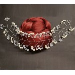 Accesoriu modern pentru decor par WED11 Argintiu cu cristale si perle de 35cm